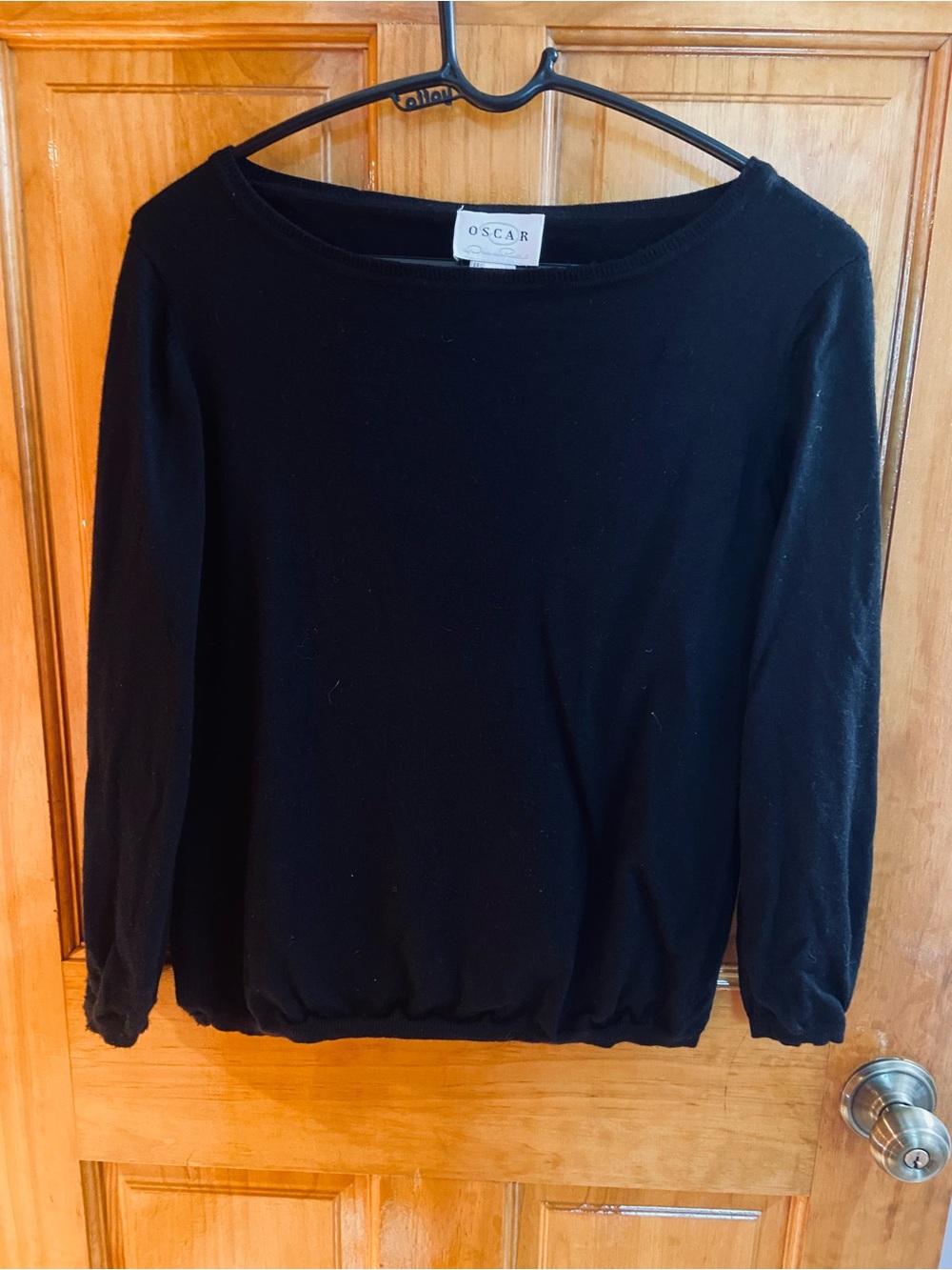 Oscar de la Renta Black Boatneck Wool Blend Long-Sleeve Top